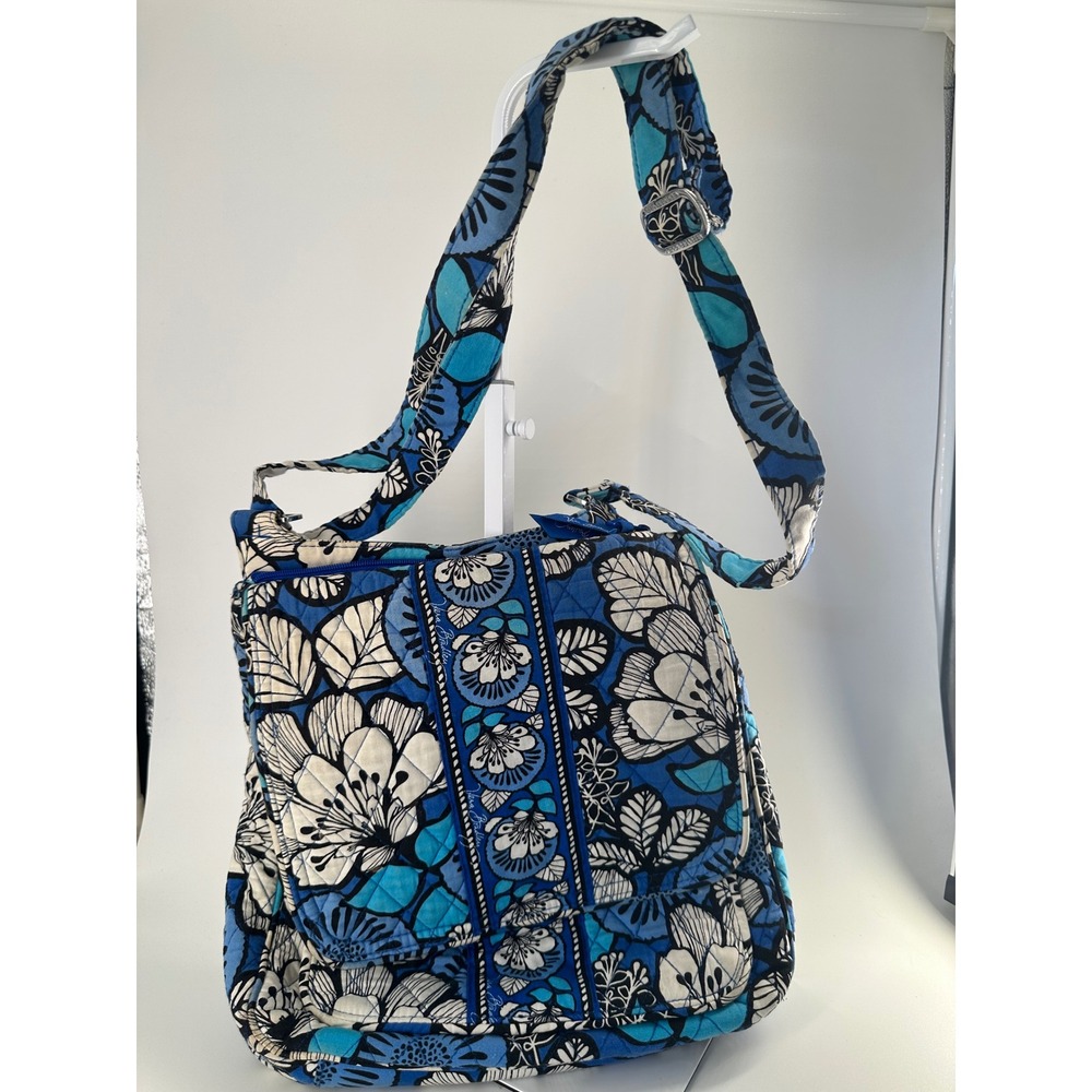 Vera Bradley Midnight Blues Floral Quilted Cotton Crossbody Messenger Bag